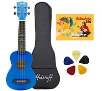 ffalstaff kit ukulele soprano satinato con corpo da 21" linea superior con borsa, metodo rapido l'ukulele ora e 5 plettri omaggio (Blu)