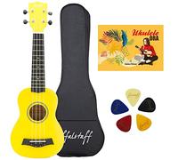 ffalstaff kit ukulele soprano satinato con corpo da 21" linea superior con borsa, metodo rapido l'ukulele ora e 5 plettri omaggio (Giallo)