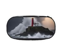 FFCVZAA Astuccio per matite alla moda con stampa faro in tempesta borsa per trucchi da viaggio borsa per trucchi per la scuola astuccio per articoli da toeletta, Nero , Taglia unica, Organizer per