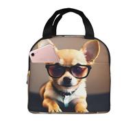 FFCVZAA Chihuahua Cane Occhiali 1 Stampa Impermeabile Facile Pulizia Isolata Borsa Pranzo Scuola Studente Pacchetto Pasto Bevanda Snack