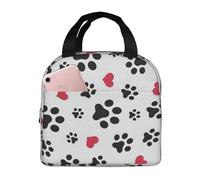 FFCVZAA Love Cat Paw Cuore Cucciolo Piede Stampa Stampa Impermeabile Facile Pulizia Isolata Borsa Pranzo Scuola Studente Pacchetto Pasto Bevanda Snack