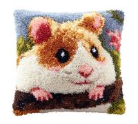 FFDONGTEGO animale Latch Hook Kits for Adults Beginners,Cartone animato carino criceto,Pre-Printed Latch Hook Pillow Cover Kits Embroidery Cushion for Home Sofa Decoration,17x17in.