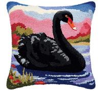 FFDONGTEGO animale Latch Hook Kits for Adults Beginners,Un cigno nero,Pre-Printed Latch Hook Pillow Cover Kits Embroidery Cushion for Home Sofa Decoration,17x17in.