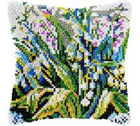FFDONGTEGO fiori Kit per ricamo 3D per cuscini fai da te,Bellissimi fiori di mughetto,kit da ricamo per principianti,confezione di materiali per cuscini all'uncinetto,43x43cm