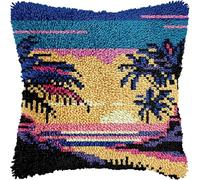 FFDONGTEGO Kit per ricamo 3D per cuscini fai da te,Paesaggio tropicale di palme da cocco,kit da ricamo per principianti,confezione di materiali per cuscini all'uncinetto,43x43cm