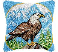 FFDONGTEGO Paesaggio montano Kit Gancio di Chiusura,Aquila calva animale,DIY appeto per Uncinetto Latch Hook Pillowcase Kit Eegalo Creativo per la casa e il divano,43x43cm