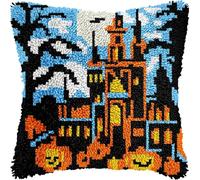 FFDONGTEGO Scena della notte di Halloween Kit cuscino con gancio di chiusura,Castello della foresta,Cuscino fatto a mano Kit di chiusura con ricamo in filato all'uncinetto Federa,43x43cm