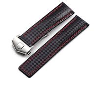 FFHAO Cinturino per orologio da 20 22 mm per TAG heuer, struttura in fibra di carbonio, fondo in pelle di mucca, bracciale nero e rosso, cinturino da uomo con chiusura a fibbia pieghevole, Nero