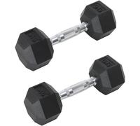 Coppia di Manubri Pesi Esagonali Rivestiti in Gomma Set 2 Bilancieri da 5 Kg Con Impugnatura Cromata Ergonomica