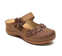 FFMA Sandali comodi con piattaforma per le donne fiore solido testa rotonda punta chiusa scava fuori traspirante slip-on scarpe casual estive sandali con zeppa leggera, Marrone, 38.5 EU