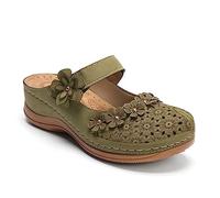 FFMA Sandali comodi con piattaforma per le donne fiore solido testa rotonda punta chiusa scava fuori traspirante slip-on scarpe casual estive sandali con zeppa leggera, Verde, 37.5 EU