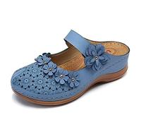 FFMA Sandali da donna estivi comodi sandali con piattaforma fiore solido testa rotonda punta chiusa scava fuori traspirante slip-on scarpe casual estive sandali con zeppa leggera, Blu, 35 EU