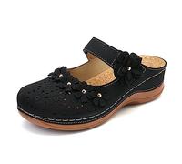 FFMA Sandali da donna estivi comodi sandali con piattaforma fiore solido testa rotonda punta chiusa scava fuori traspirante slip-on scarpe casual estive sandali con zeppa leggera, nero, 37.5 EU