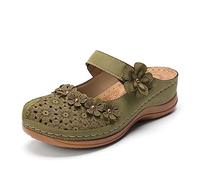FFMA Sandali da donna estivi comodi sandali con piattaforma fiore solido testa rotonda punta chiusa scava fuori traspirante slip-on scarpe casual estive sandali con zeppa leggera, Verde, 37.5 EU