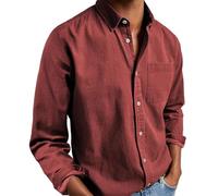 Ffmani, camicia da uomo a maniche lunghe, stile casual, con bottoni, a maniche lunghe, Rosso, L