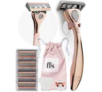 FFS Beauty Starter - Set da barba da donna, manico in metallo di alta qualità, supporto per doccia, custodia da viaggio, 4 cartucce SmoothGlide a 6 lame con striscia di lubrificazione alla vitamina E