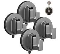 Ffunhoo Heavy Suction Cups Without Bore, 2025 Upgraded Suction Cup Hooks Heavy Duty, No - Drill Peel & Stick Waterproof Reusable Hooks, for Bathroom, Kitchen, Glass (Gray 4PCS)