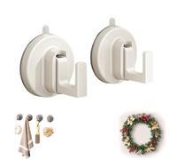 Ffunhoo Heavy Suction Cups Without Bore, 2026 New Suction Cup Wreath Holder,No-Drill Peel & Stick Waterproof Reusable Hooks, for Bathroom, Kitchen, Glass (white,2*pcs)