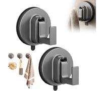 Ffunhoo Heavy Suction Cups Without Bore, Ffunhoo Heavy Suction Cups, Suctions Cup Hooks for Glass Window, No-Drill Peel & Stick Waterproof Reusable Hooks, for Bathroom, Kitchen, Glass (Black,2Pcs)