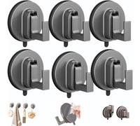 Ffunhoo Heavy Suction Cups Without Bore, Heavy Duty No Drill Suction Cup Hooks, No-Drill Peel & Stick Reusable Hooks,For Bathroom Kitchen Glass Tile (black,6pcs)