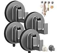 Ffunhoo Heavy Suction Cups Without Bore, No Drill Wall Hanger, Suction Cup Hooks, Non-damaging Suction Cup, Suitable for Bathroom, Kitchen, Glass & Tile Organization (Black,4pcs)