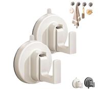 Ffunhoo Heavy Suction Cups Without Bore, No Drill Wall Hanger, Suction Cup Hooks, Non-damaging Suction Cup, Suitable for Bathroom, Kitchen, Glass & Tile Organization (White,2pcs)