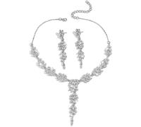 FFWTPY 2 Pezzi Parure Gioielli Foglia Collana Orecchini Cristallo Brillante Elegante Lussuoso Accessori Donna Matrimonio Cerimonia