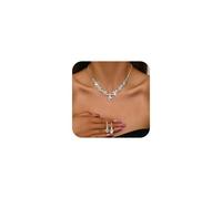 FFWTPY 2 Pezzi Set Gioielli Donna Goccia Cristallo Collana Orecchini Parure Elegante Brillante Cerimonia Matrimonio Argento