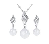 FFWTPY 2 Pezzi Set Gioielli Onda Spirale Cristalli Perla Pendente Collana Orecchini Elegante Parure Donna Brillante Cerimonia