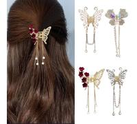 FFWTPY 4 Pezzi Fermagli per Capelli a Forma di Farfalla con Nappa Clip in Metallo e Perle con Fiori Piccoli Accessori Eleganti per Donne e Ragazze