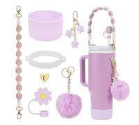 FFWTPY Accessori Set per Stanley Cup Set di 7 Incluse 1 Protezione in Silicone per la Stanley Cup 1 Tappi in Cannucce Silicone Stanley Cup Accessori per Stanley Cup 800ml e 1100 (Viola)