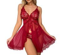 FFWTPY Babydoll Lingerie Sexy Donna con G-String Perizoma Biancheria Intima in Pizzo Confortevole Stile-Anteriore Aperto Negligee Trasparente Camicia da Notte