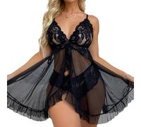 FFWTPY Babydoll Lingerie Sexy Donna con G-String Perizoma Biancheria Intima in Pizzo Confortevole Stile-Anteriore Aperto Negligee Trasparente Camicia da Notte