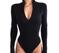 FFWTPY Body Donna a Maniche Lunghe Bodysuit Collo Alto Elasticizzato Sottogiacca Top con Cerniera Basic Body Sexy Elegant Jumpsuits Tops