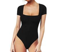 FFWTPY Body Donna Maniche Corte Bodysuit Quadrato Elegante Bodysuit Contenitivo Modellante Outfit Estivi versatile Abbigliamento Base Essenziale