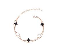 FFWTPY Bracciale a quadrifoglio Donna Argento 925 Braccialetto Malachite Onice Nero Bracciali Catena in Acciaio Inox per Ragazze Regalo Natale Compleanno Festa Della Mamma (Oro nero)