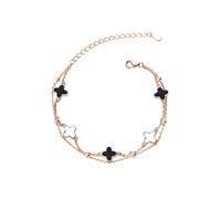 FFWTPY Bracciale a quadrifoglio Donna Argento 925 Braccialetto Malachite Onice Nero Bracciali Catena in Acciaio Inox per Ragazze Regalo Natale Compleanno Festa Della Mamma (Oro nero)