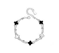 FFWTPY Bracciale a quadrifoglio Donna Argento 925 Braccialetto Malachite Onice Nero Bracciali Catena in Acciaio Inox per Ragazze Regalo Natale Compleanno Festa Della Mamma (Bianco nero)