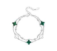FFWTPY Bracciale a quadrifoglio Donna Argento 925 Braccialetto Malachite Onice Nero Bracciali Catena in Acciaio Inox per Ragazze Regalo Natale Compleanno Festa Della Mamma (Verde bianco)