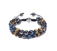 FFWTPY Bracciale Intrecciato Doppio Filo Occhio Tigre Pietra Vulcanica Ematite Regolabile Maschile Naturale