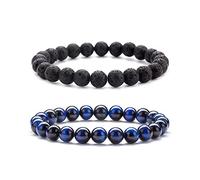 FFWTPY Bracciale Intrecciato Doppio Filo Occhio Tigre Pietra Vulcanica Ematite Regolabile Maschile Naturale