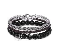 FFWTPY Bracciale Multistrato Catena Intrecciata Pietra Turchese Naturale Ciondolo Charm Acciaio Inossidabile Maschile