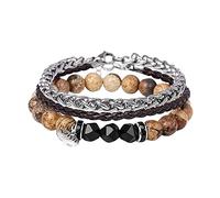 FFWTPY Braccialetto Uomo Bracciali di Pietre Naturali Braccialetto Donna in Acciaio Inox e Pelle Bracciale Occhio di Tigre Guarigione Bracciale Regalo per Donna Porta Fortuna e Prosperità