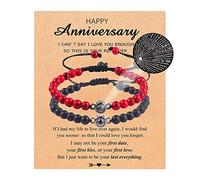 FFWTPY Bracciali Perline Naturali Pietra Rossa Nera Regolabili Intrecciati Coppia Gioielli Eleganti Artigianali Magnetici