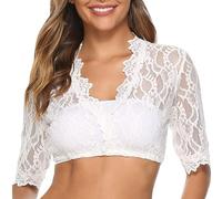 FFWTPY Camicia Donna Estiva Dirndl in Pizzo Bianco Chic Elegante con Scollo a V Maniche Corte Camicetta per Costume Tradizionale Bavarese Oktoberfest (Bianco/S)