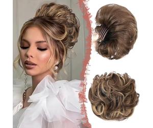 FFWTPY Chignon Riccio Messy Coda Capelli Sintetici Posticcio Acconciatura Updo Elastico Pettine Integrato (Castano Chiaro)