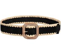 FFWTPY Cintura Donna Elegante Intrecciata Cinture Elastica Paglia Boho Larga Casual Decorativa Belt con Fibbia Quadrata per Abiti Camicia Pantaloni e Jeans (Nero)