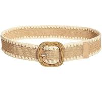 FFWTPY Cintura Donna Elegante Intrecciata Cinture Elastica Paglia Boho Larga Casual Decorativa Belt con Fibbia Quadrata per Abiti Camicia Pantaloni e Jeans (Beige)