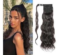 FFWTPY Coda Cavallo Ondulata Clip Extension Capelli Mossi Naturali Lunga 60cm Posticcio Riccio (Nero)