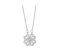 FFWTPY Collana Quadrifoglio Portafortuna Ciondolo Cuore Cristalli Brillanti Catena Elegante Gioiello Donna